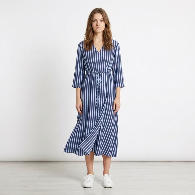 Striped Midi Wrap Dress