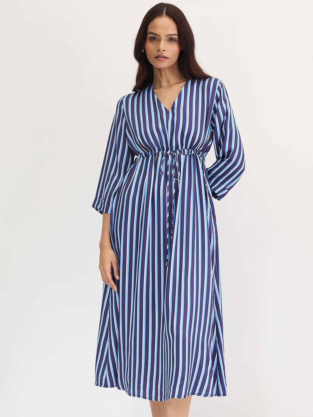 Striped Midi Wrap Dress